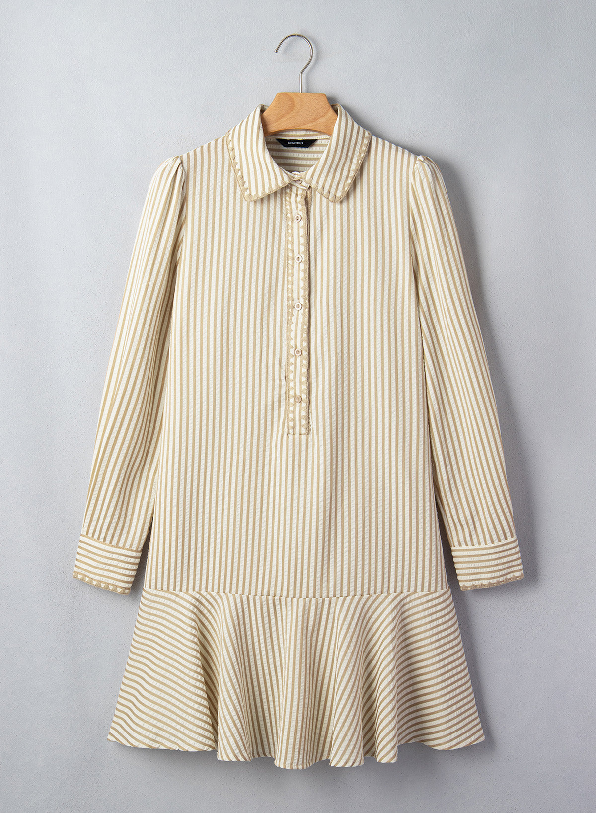 Dokotoo Womens Dresses Striped Button Babydoll Ruffle Hem Mini Dress