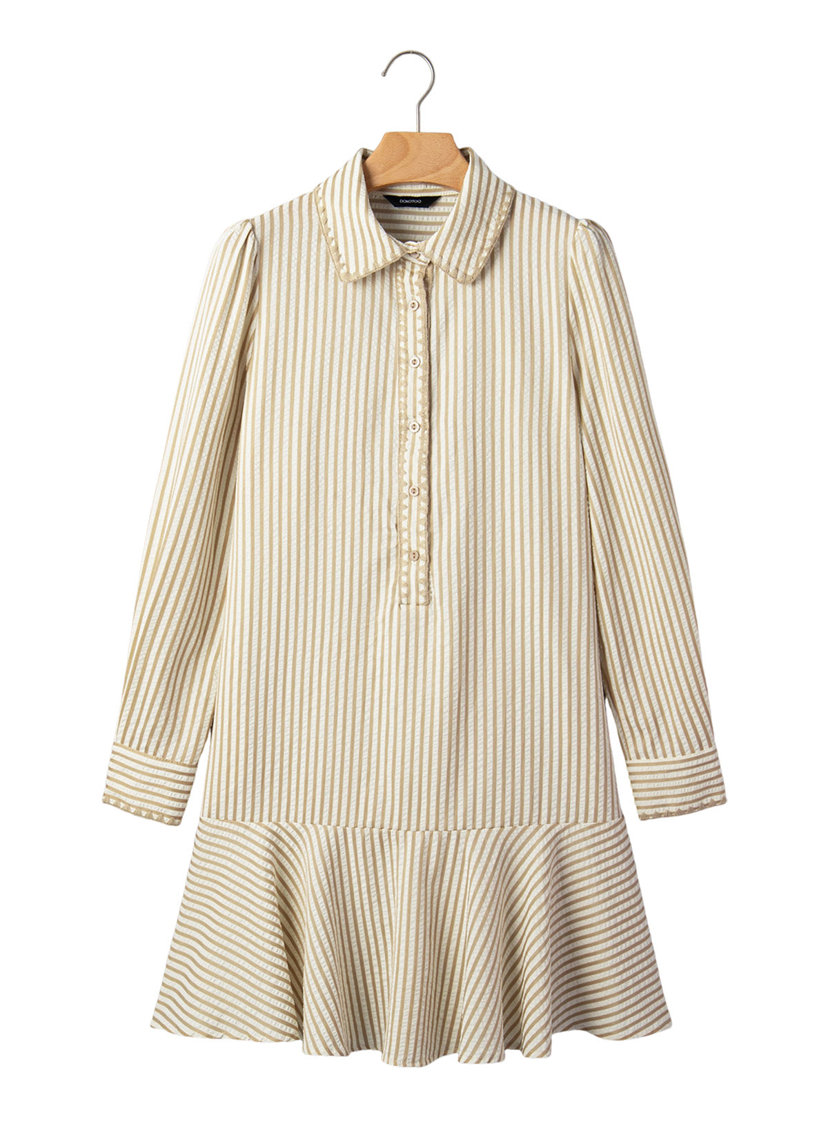 Dokotoo Womens Dresses Striped Button Babydoll Ruffle Hem Mini Dress