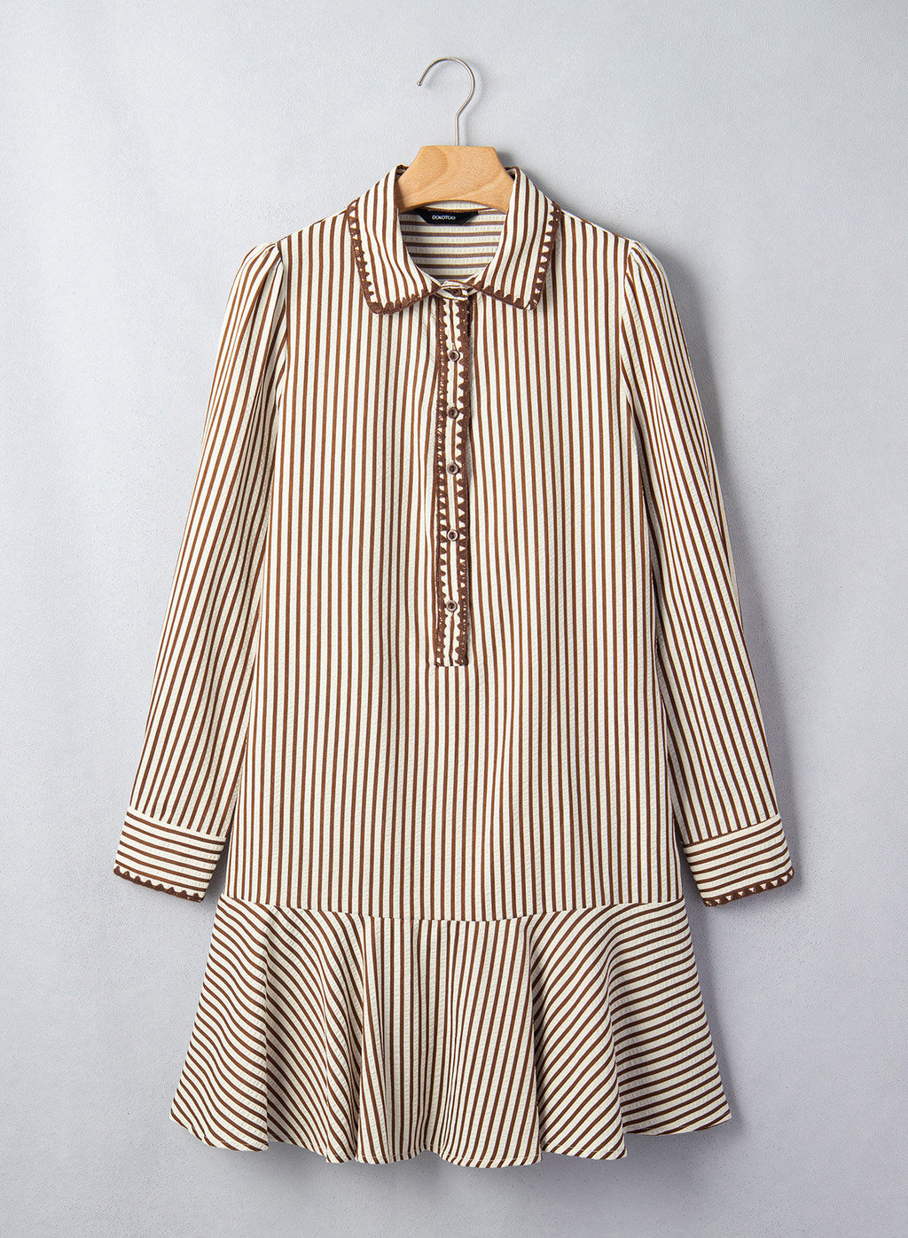 Dokotoo Womens Dresses Striped Button Babydoll Ruffle Hem Mini Dress