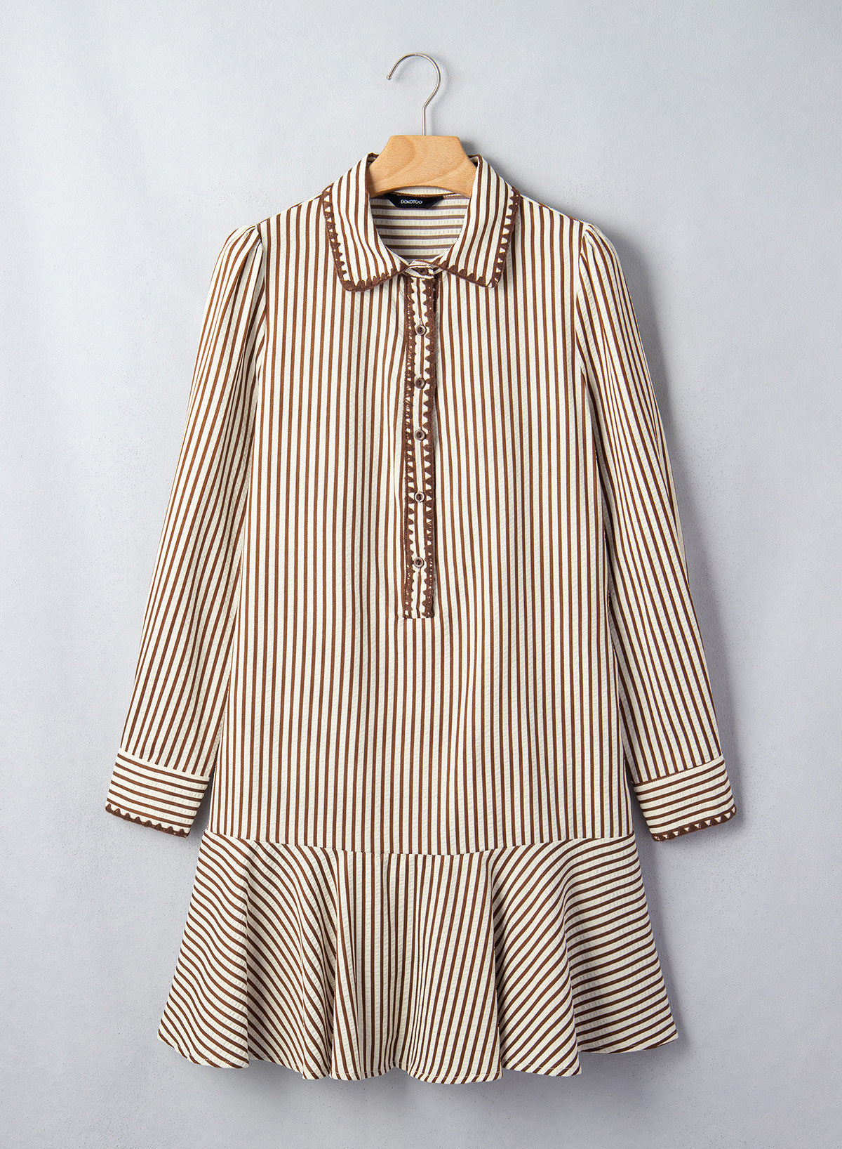 Dokotoo Womens Dresses Striped Button Babydoll Ruffle Hem Mini Dress