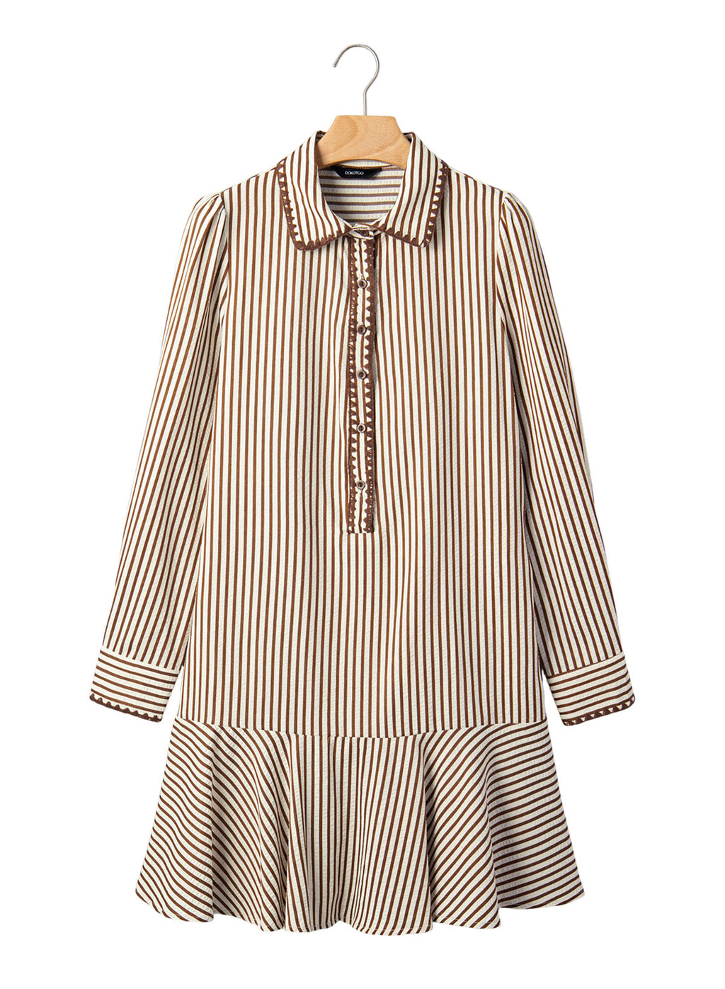 Dokotoo Womens Dresses Striped Button Babydoll Ruffle Hem Mini Dress