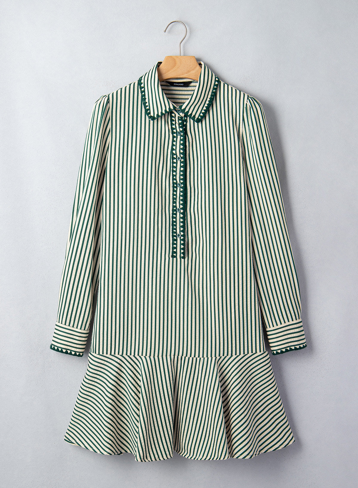 Dokotoo Womens Dresses Striped Button Babydoll Ruffle Hem Mini Dress