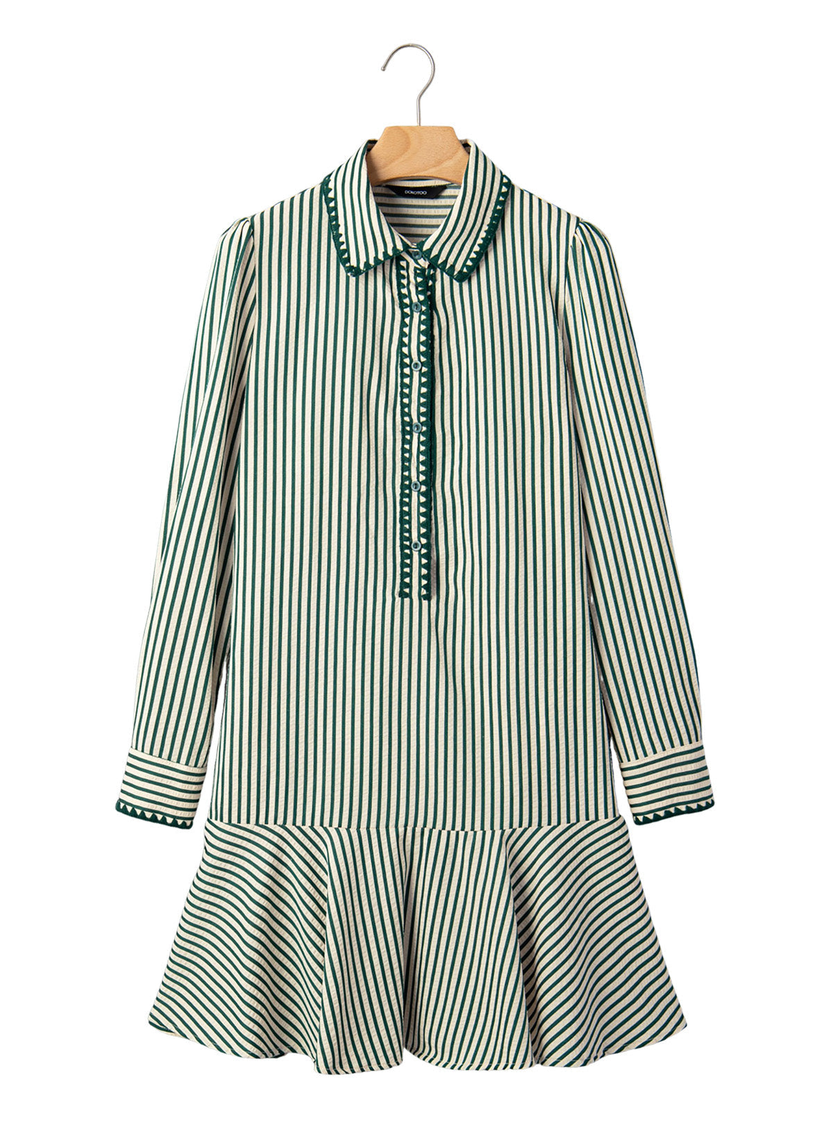 Dokotoo Womens Dresses Striped Button Babydoll Ruffle Hem Mini Dress
