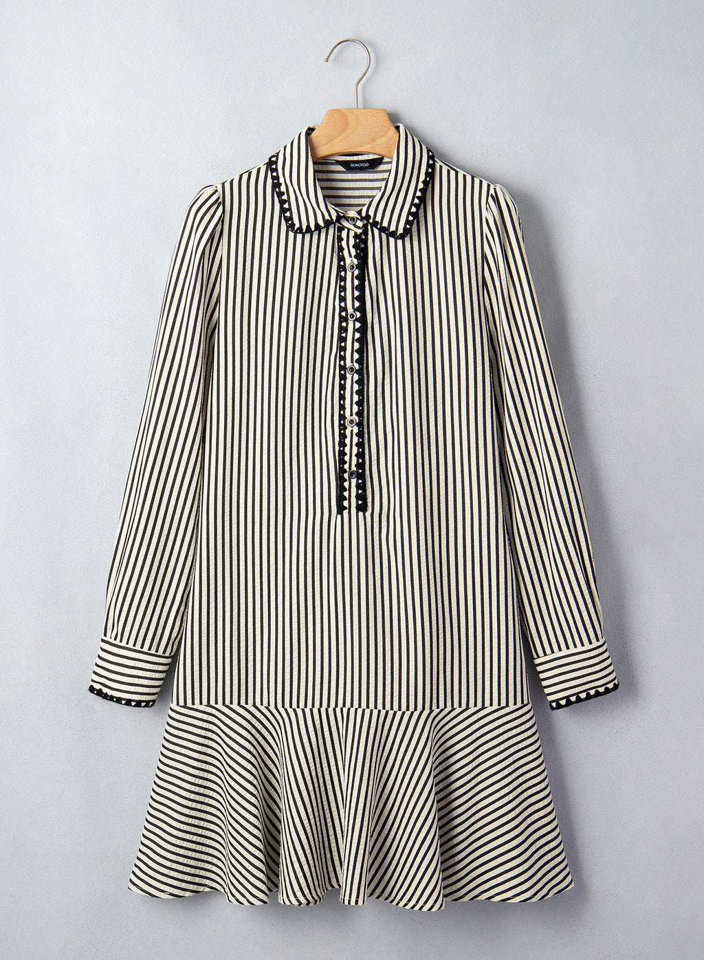 Dokotoo Womens Dresses Striped Button Babydoll Ruffle Hem Mini Dress