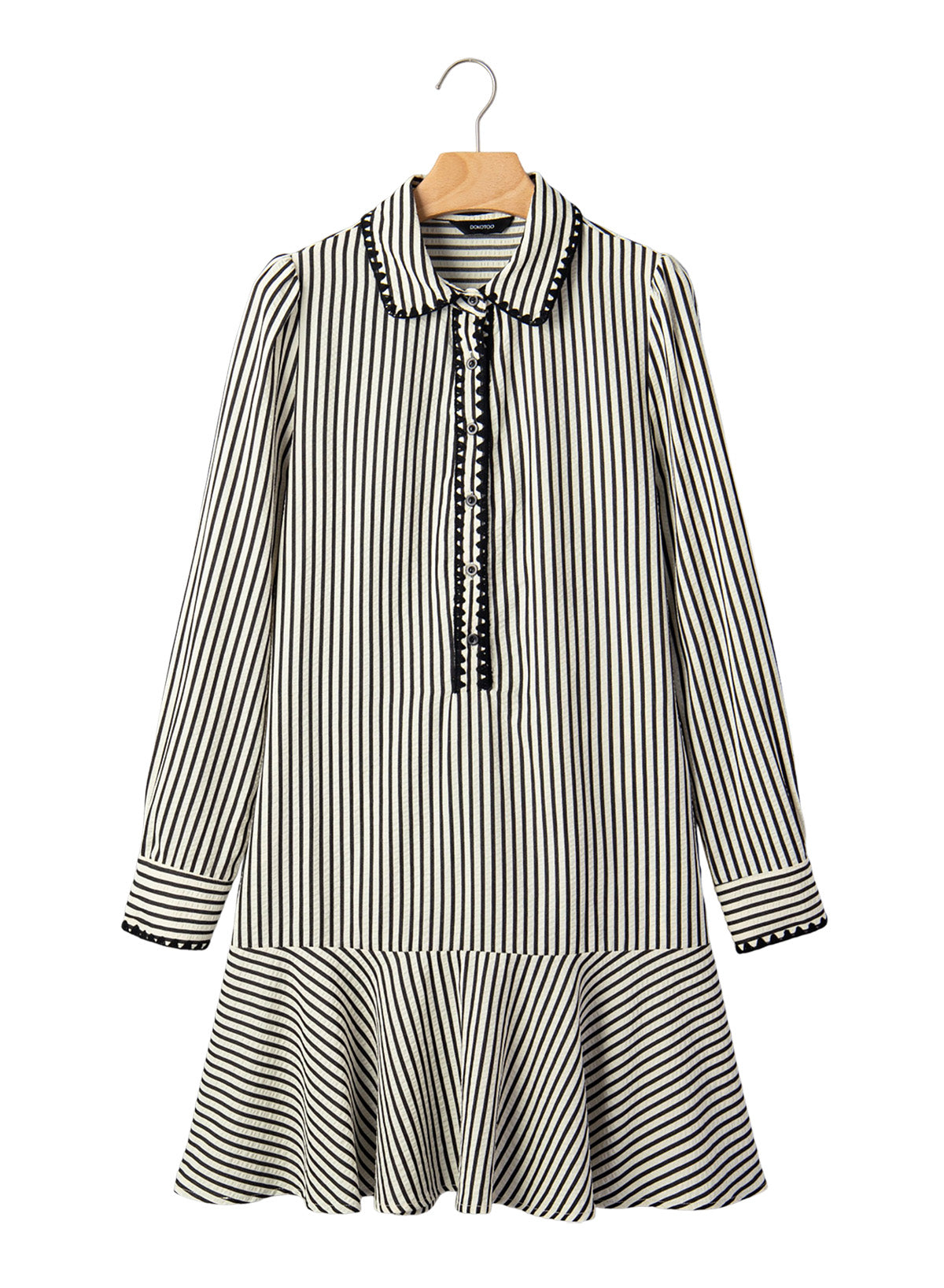 Dokotoo Womens Dresses Striped Button Babydoll Ruffle Hem Mini Dress
