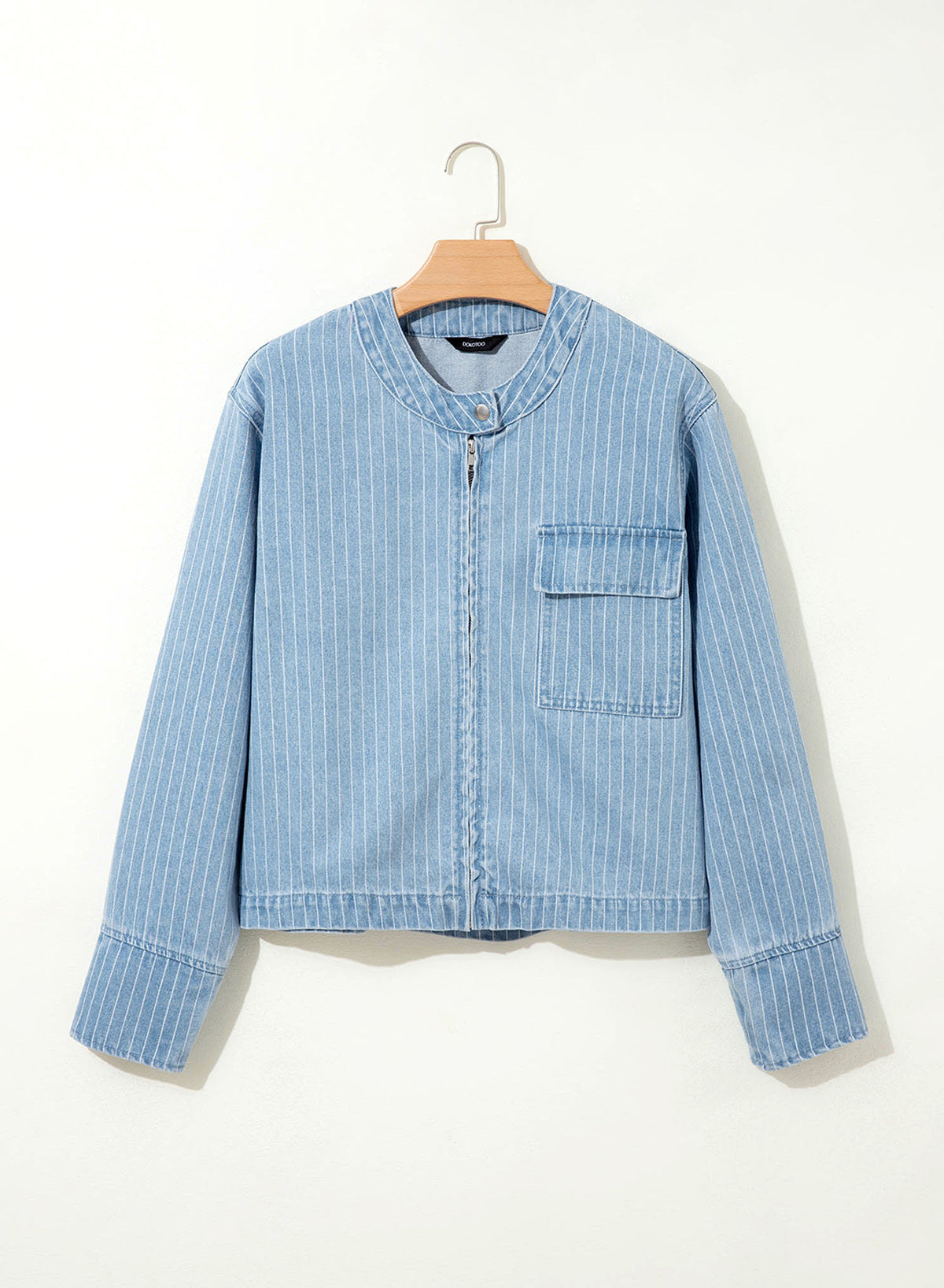 Dokotoo Women's Striped Denim Jacket 2026 Fall Zipper Button Jeans Coats