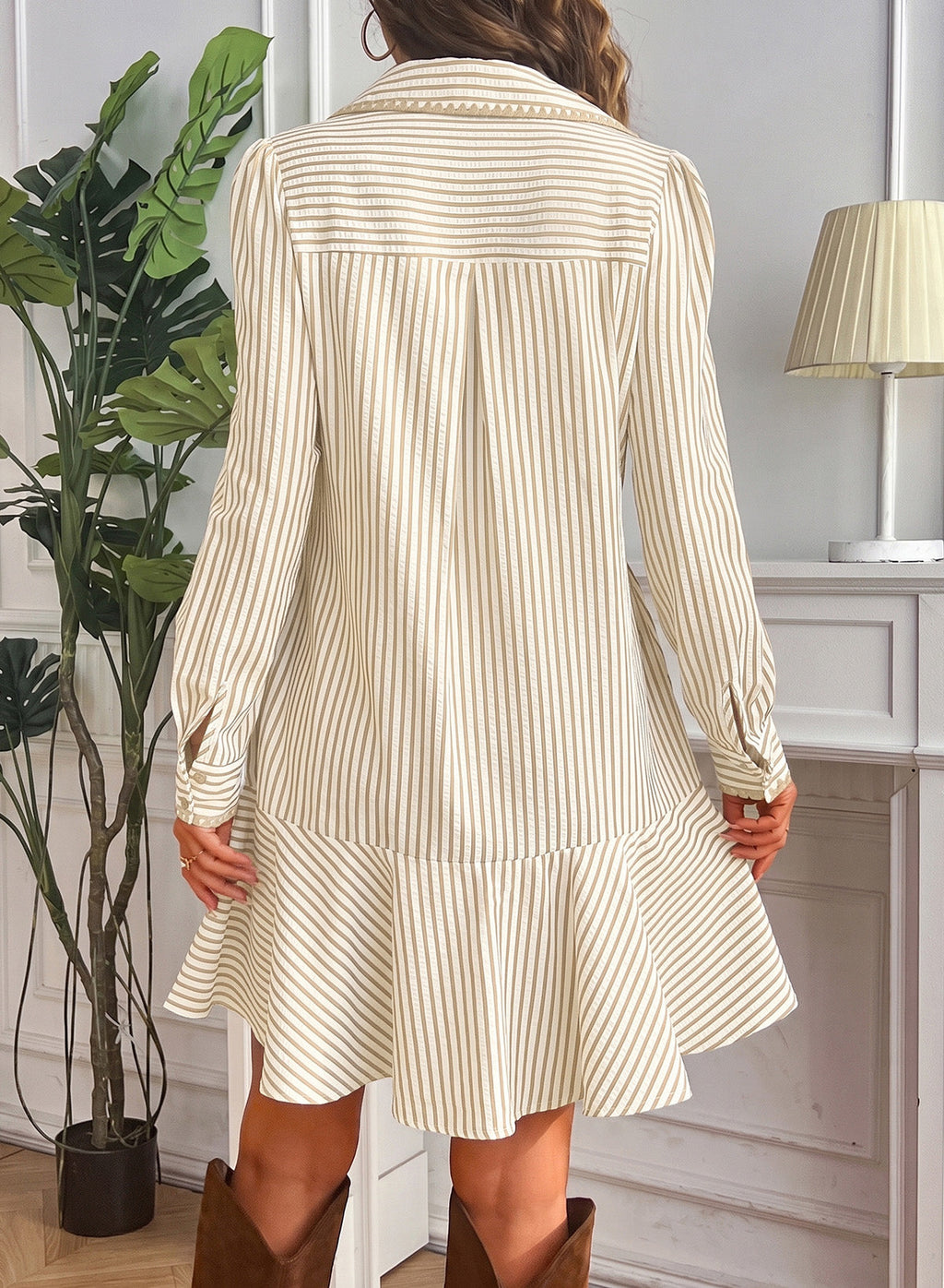 Dokotoo Womens Dresses Striped Button Babydoll Ruffle Hem Mini Dress