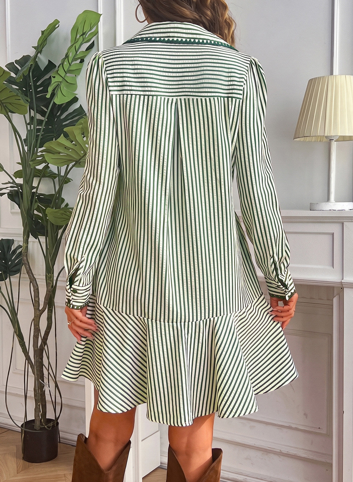 Dokotoo Womens Dresses Striped Button Babydoll Ruffle Hem Mini Dress