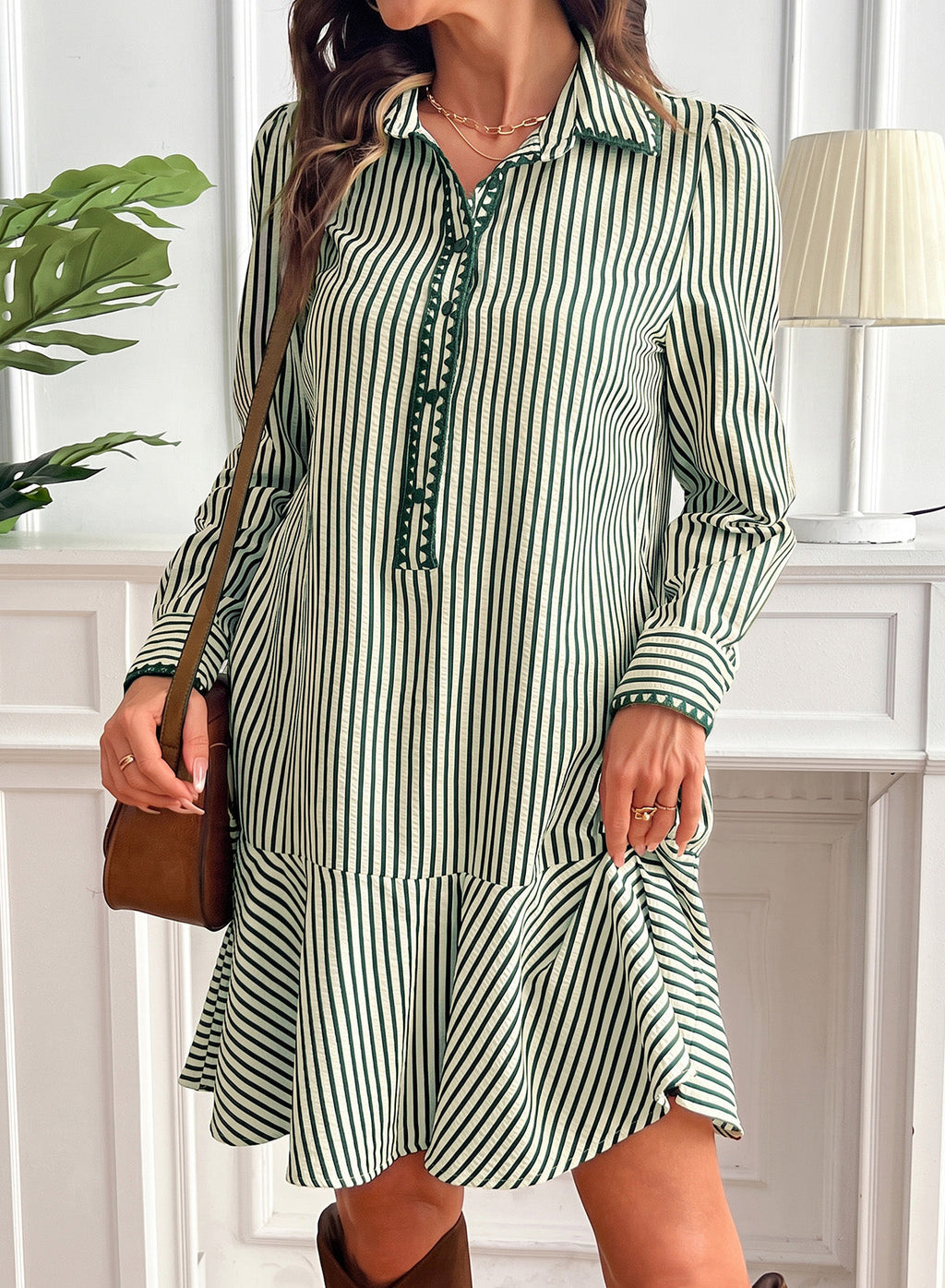 Dokotoo Womens Dresses Striped Button Babydoll Ruffle Hem Mini Dress