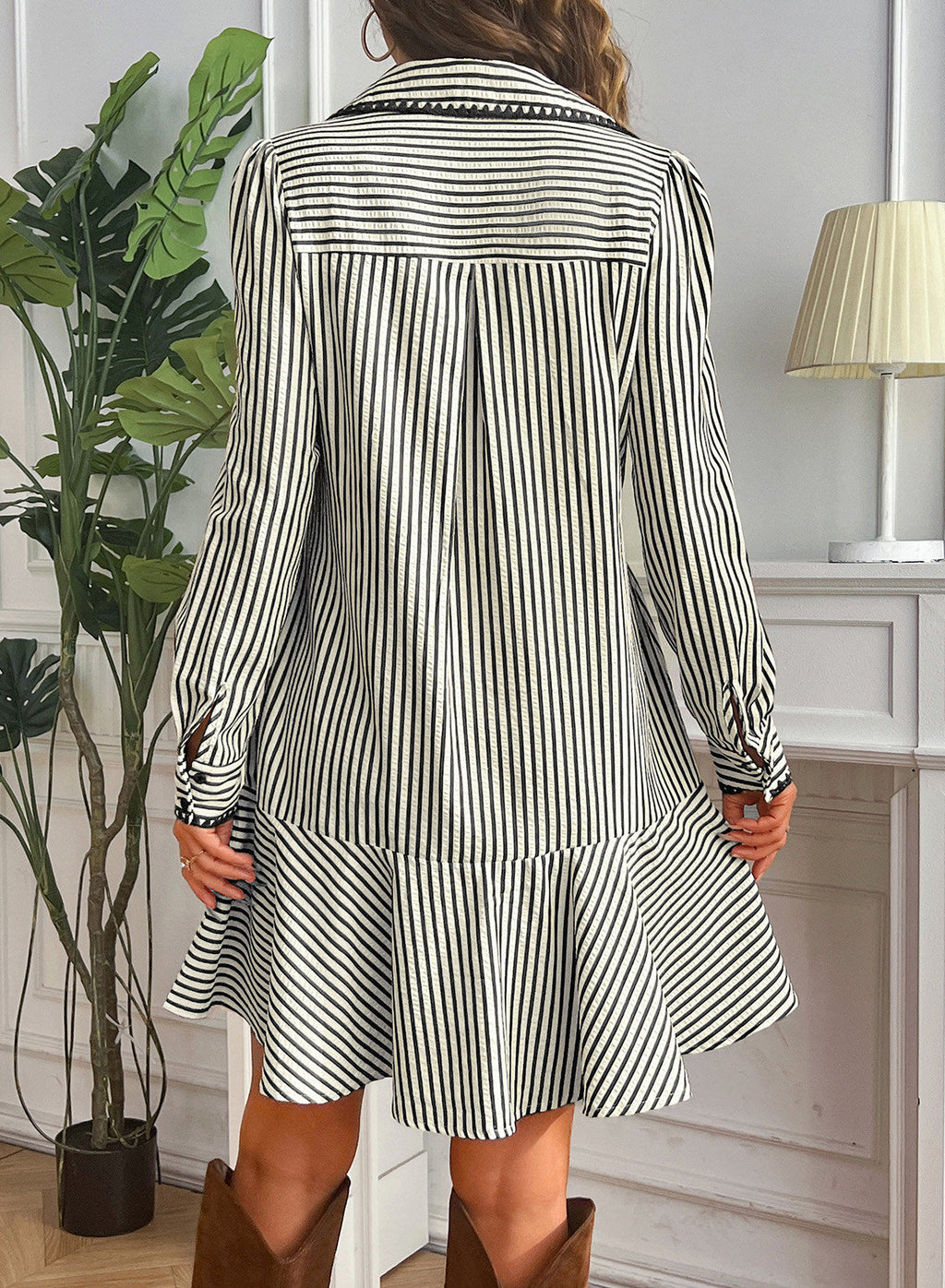 Dokotoo Womens Dresses Striped Button Babydoll Ruffle Hem Mini Dress