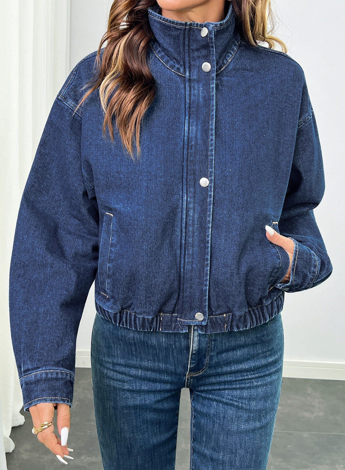 Dokotoo Womens Cropped Jean Jacket Zip Up Oversized Denim Jacket