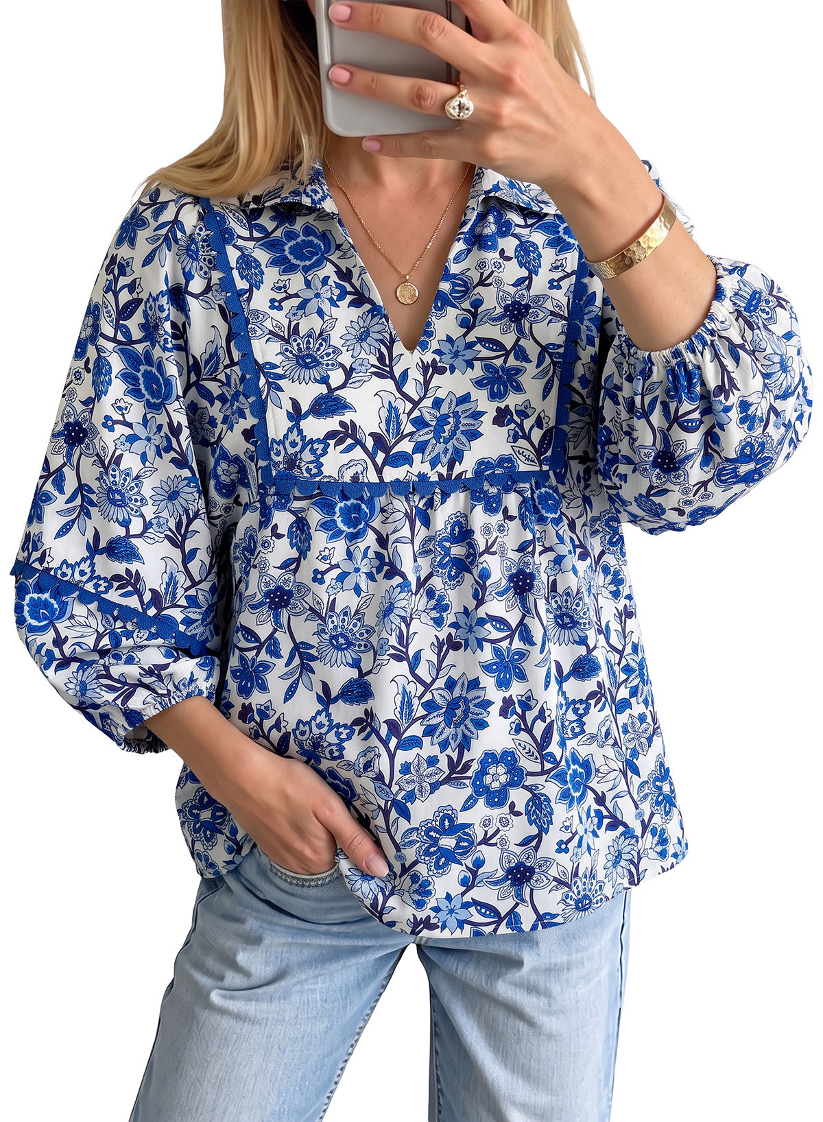 Dokotoo Womens Babydoll Tops 3/4 Sleeve Dressy Casual Blouse Collar Shirts