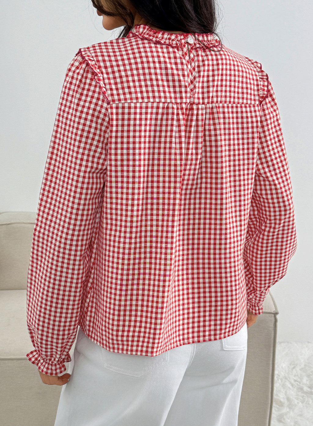 Dokotoo Gingham Long Sleeve Shirts for Women Cotton Babydoll Tops
