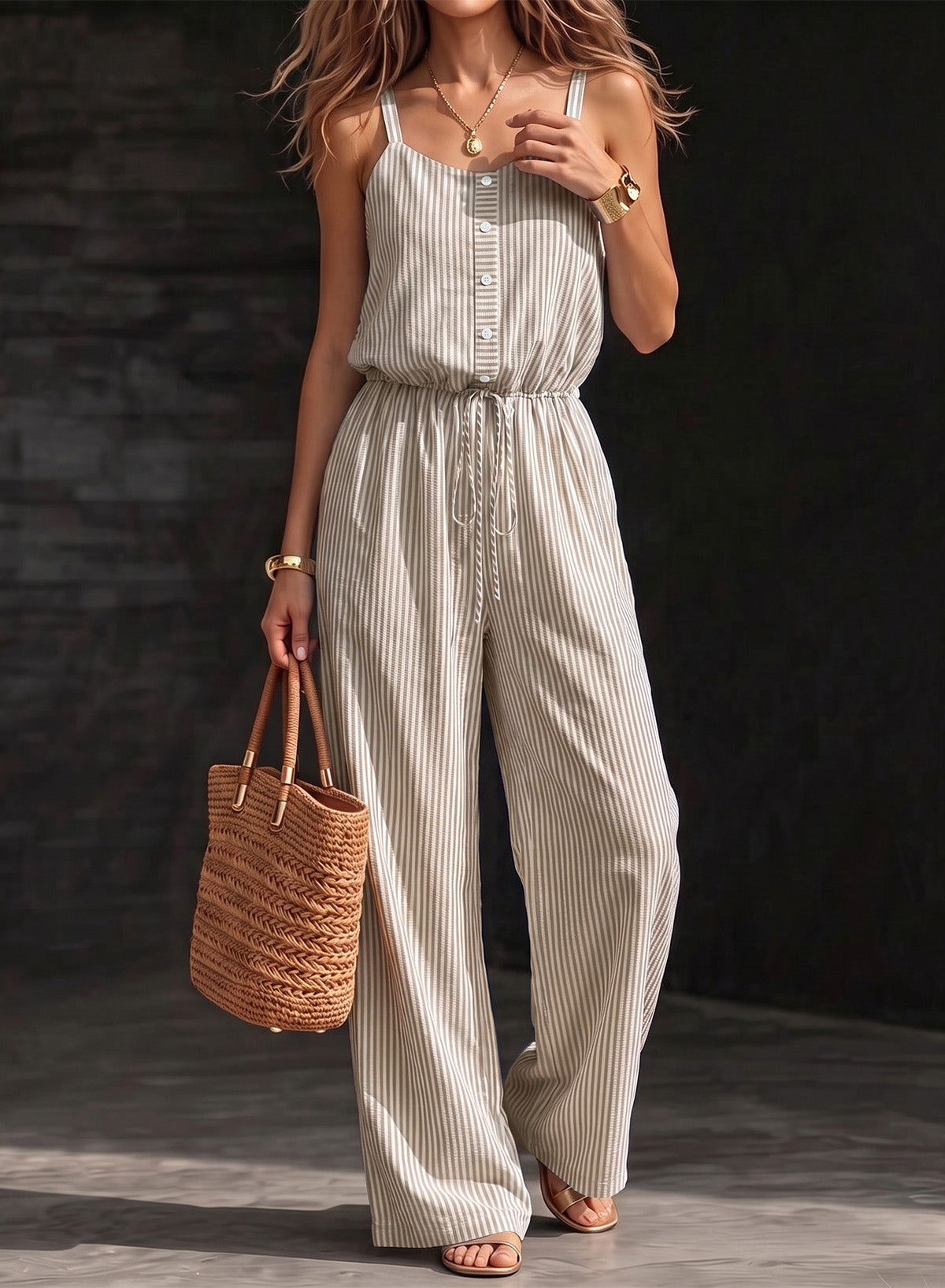 Dokotoo Women's Striped Sleeveless Jumpsuit Summer Rompers
