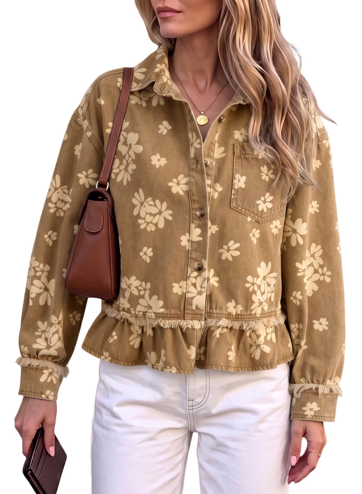 Dokotoo Womens Denim Jacket Ruffle Hem Button Down Jean Coats