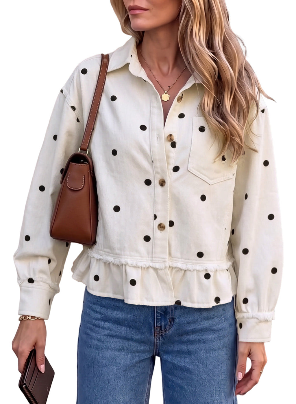 Dokotoo Womens Denim Jacket Ruffle Hem Button Down Jean Coats