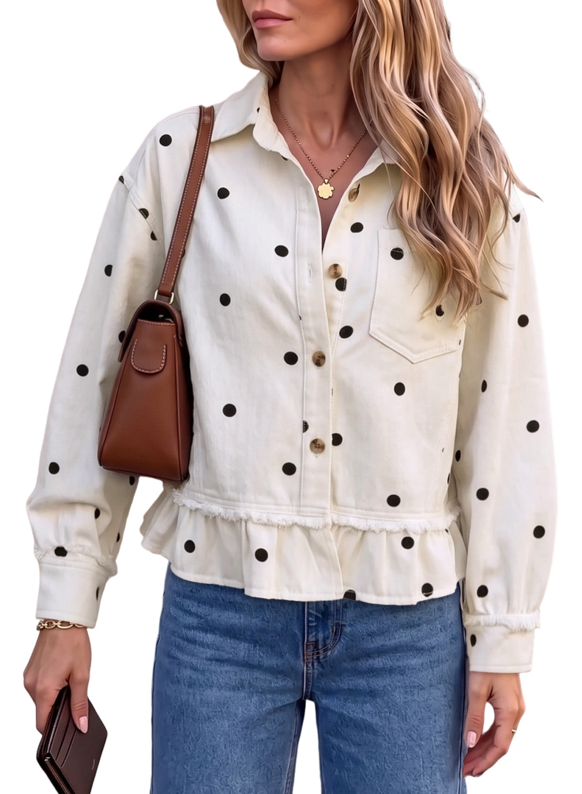 Dokotoo Womens Denim Jacket Ruffle Hem Button Down Jean Coats