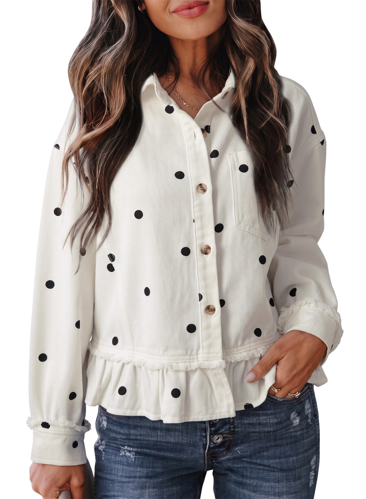 Dokotoo Womens Denim Jacket Ruffle Hem Button Down Jean Coats