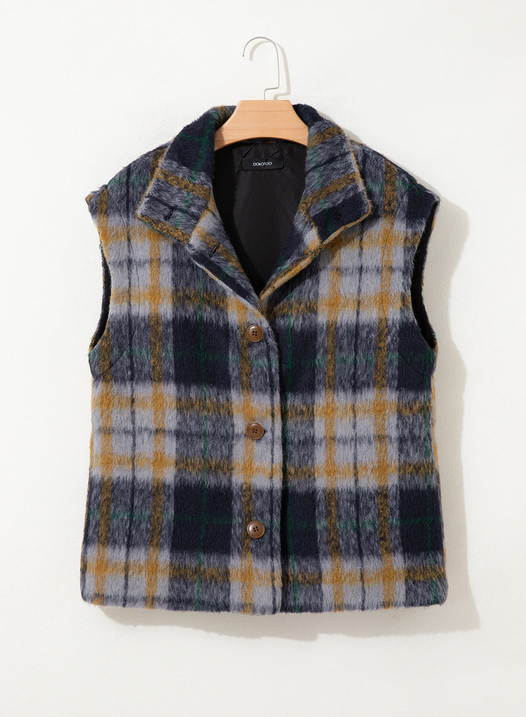 Dokotoo Oversized Plaid Vest Tops for Women Fleece Cap Sleeve Coats