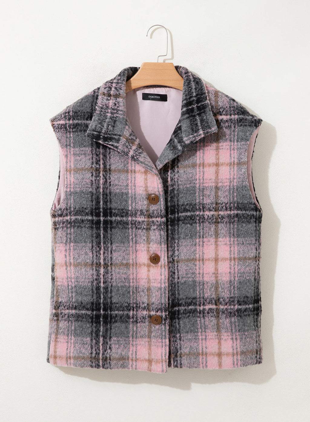 Dokotoo Oversized Plaid Vest Tops for Women Fleece Cap Sleeve Coats