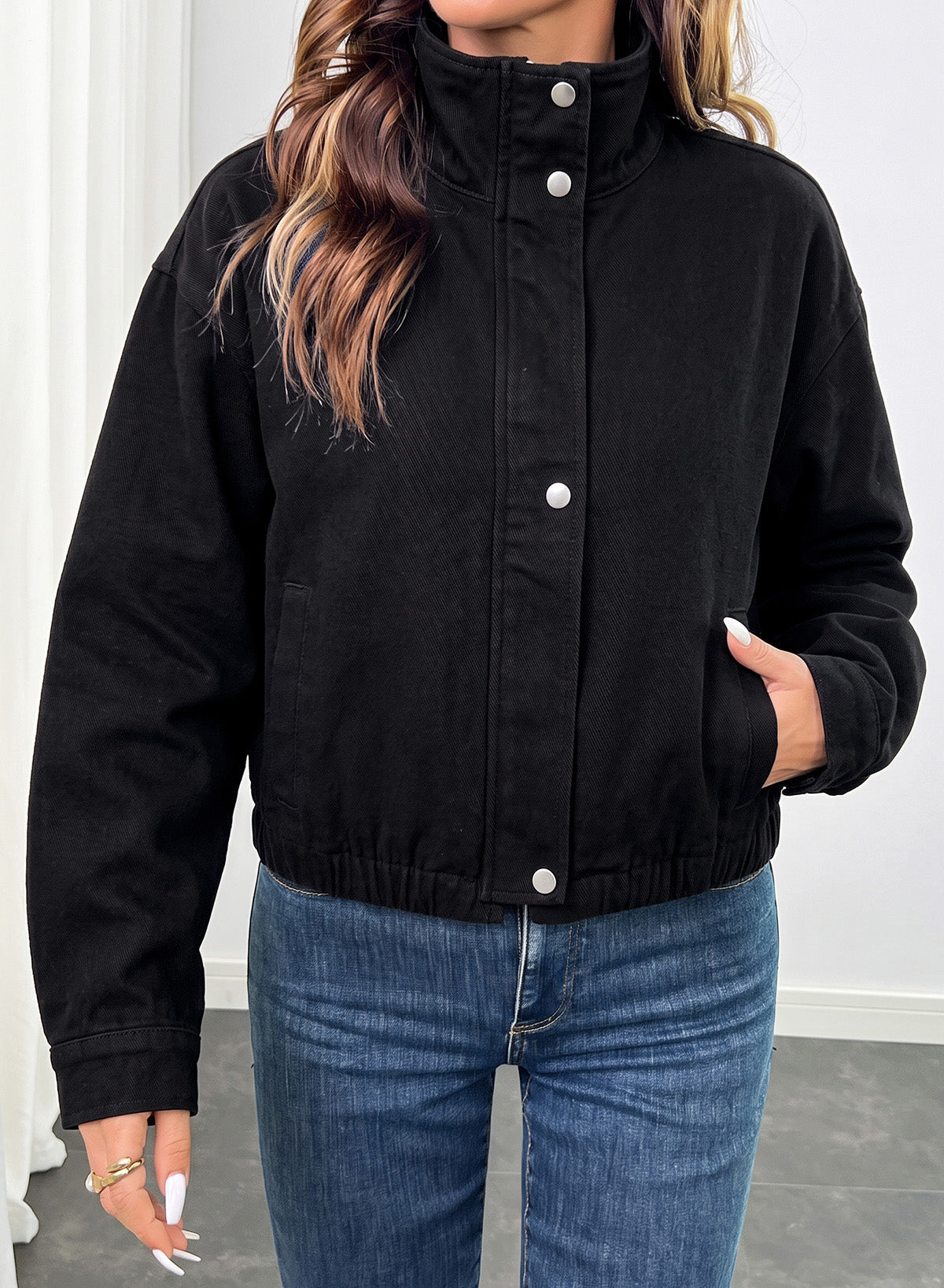 Dokotoo Womens Cropped Jean Jacket Zip Up Oversized Denim Jacket