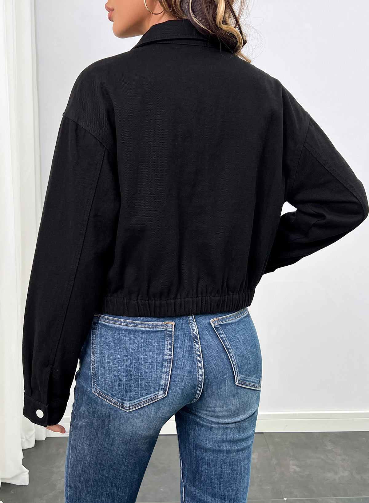 Dokotoo Womens Cropped Jean Jacket Zip Up Oversized Denim Jacket