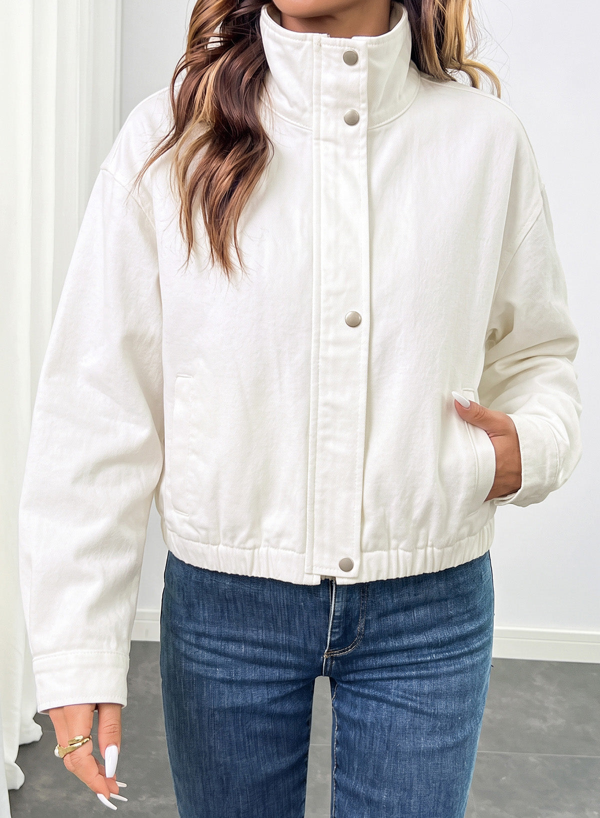 Dokotoo Womens Cropped Jean Jacket Zip Up Oversized Denim Jacket