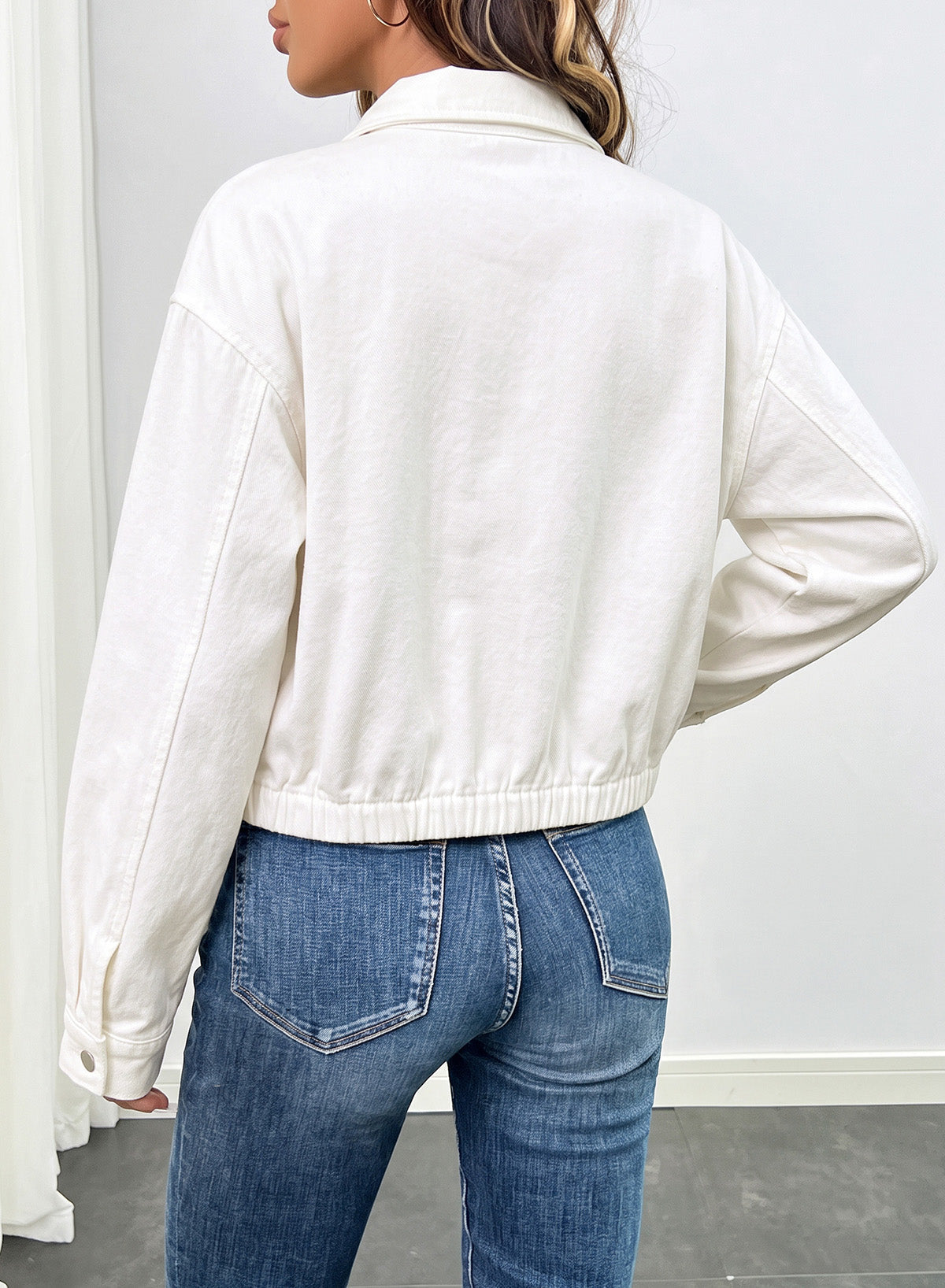 Dokotoo Womens Cropped Jean Jacket Zip Up Oversized Denim Jacket