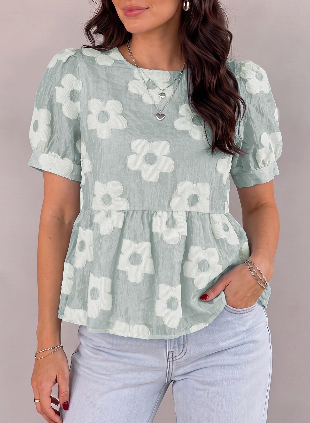 Dokotoo Women's Boho Floral Dressy Tops Summer Puff Sleeve Shirts Blouses