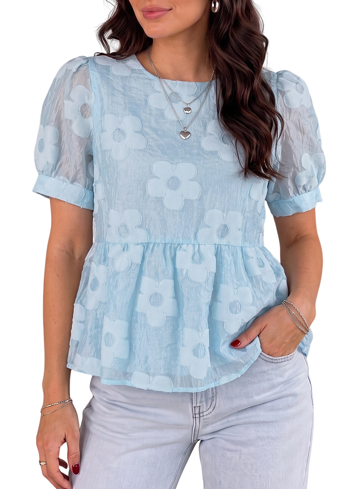 Dokotoo Women's Boho Floral Dressy Tops Summer Puff Sleeve Shirts Blouses