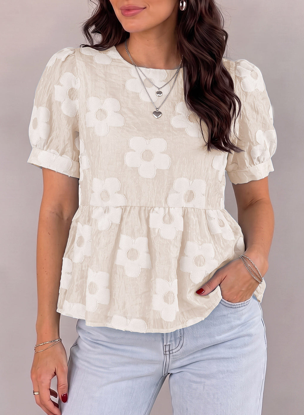 Dokotoo Women's Boho Floral Dressy Tops Summer Puff Sleeve Shirts Blouses