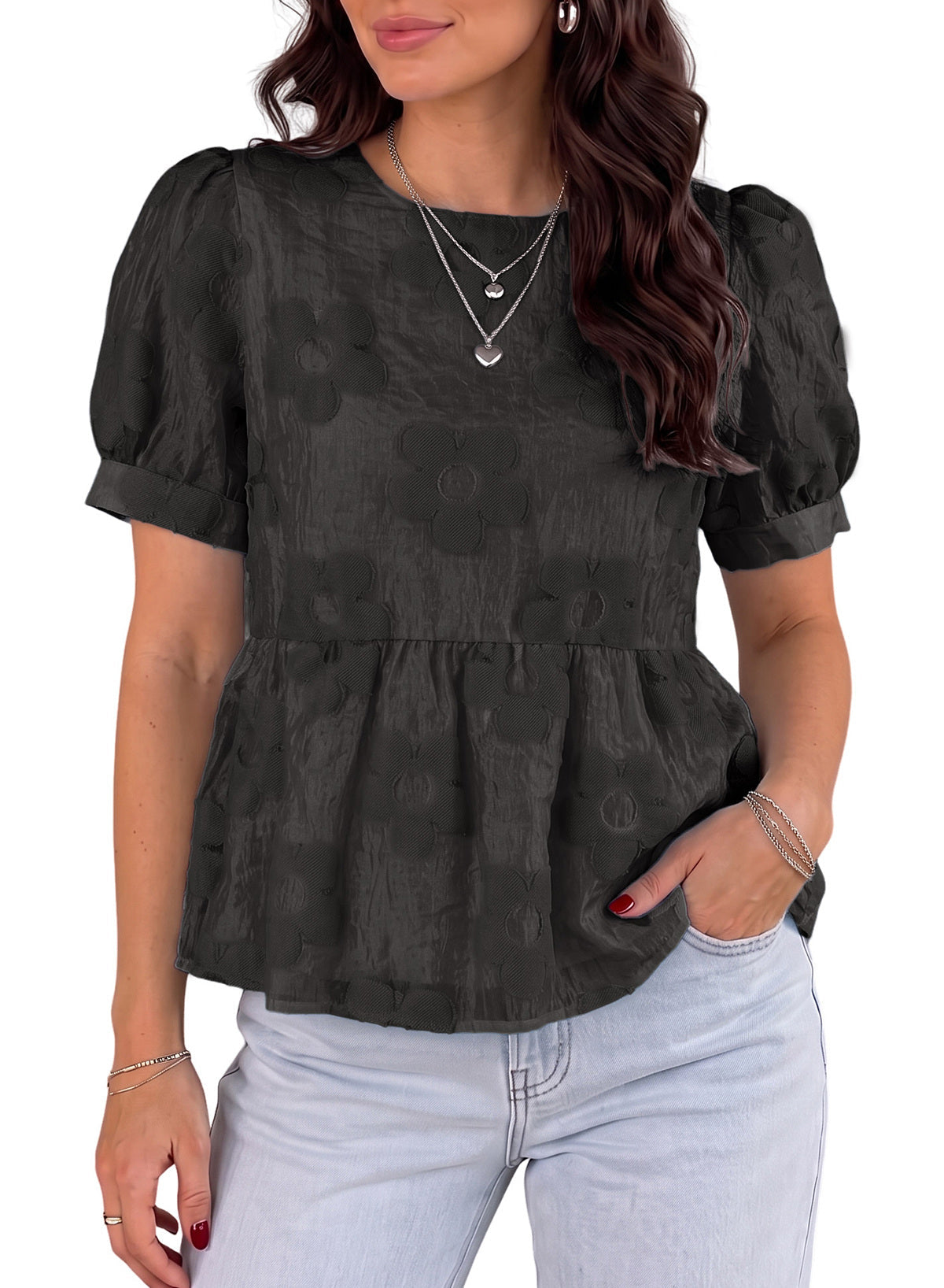 Dokotoo Women's Boho Floral Dressy Tops Summer Puff Sleeve Shirts Blouses