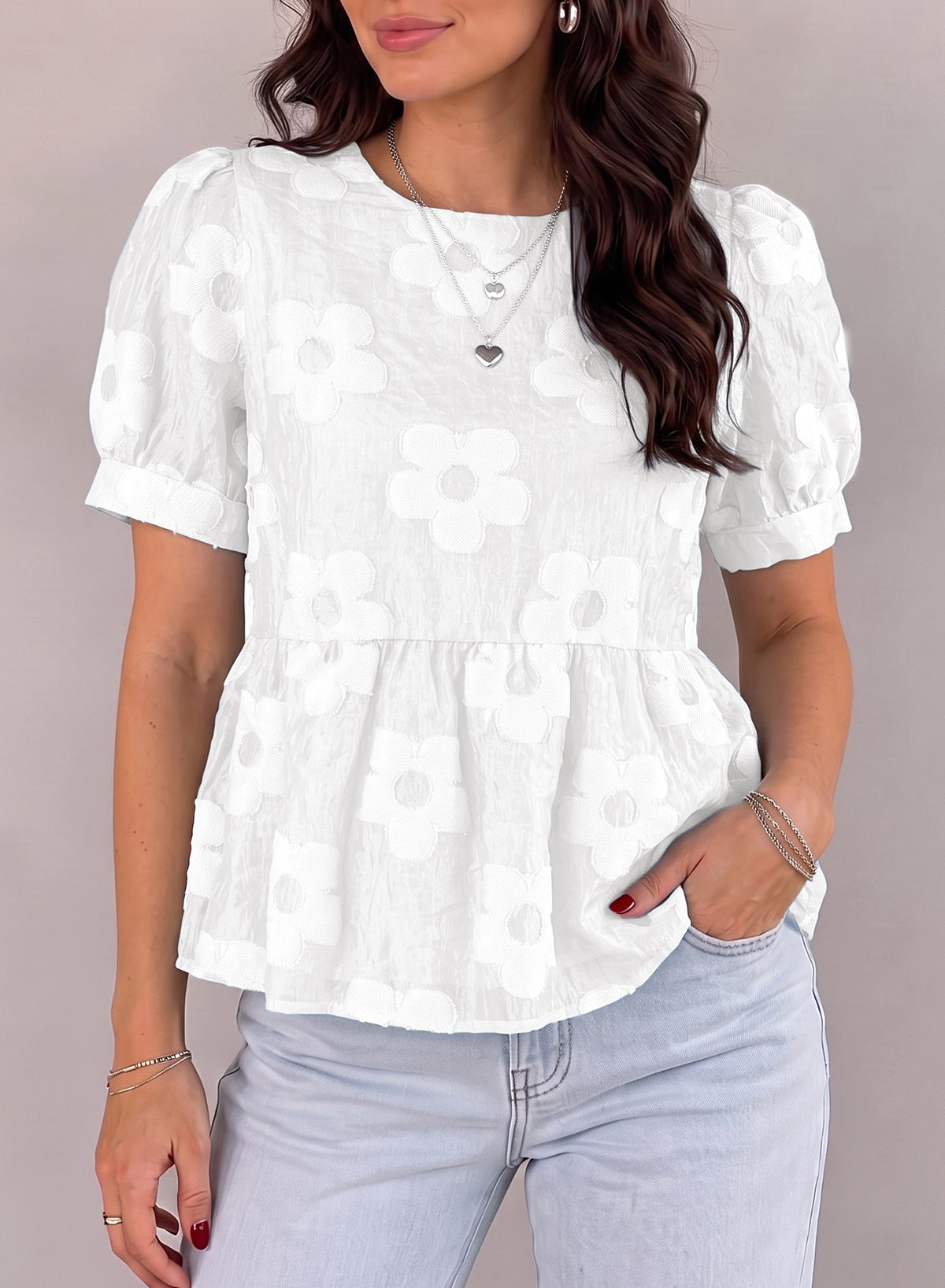 Dokotoo Women's Boho Floral Dressy Tops Summer Puff Sleeve Shirts Blouses