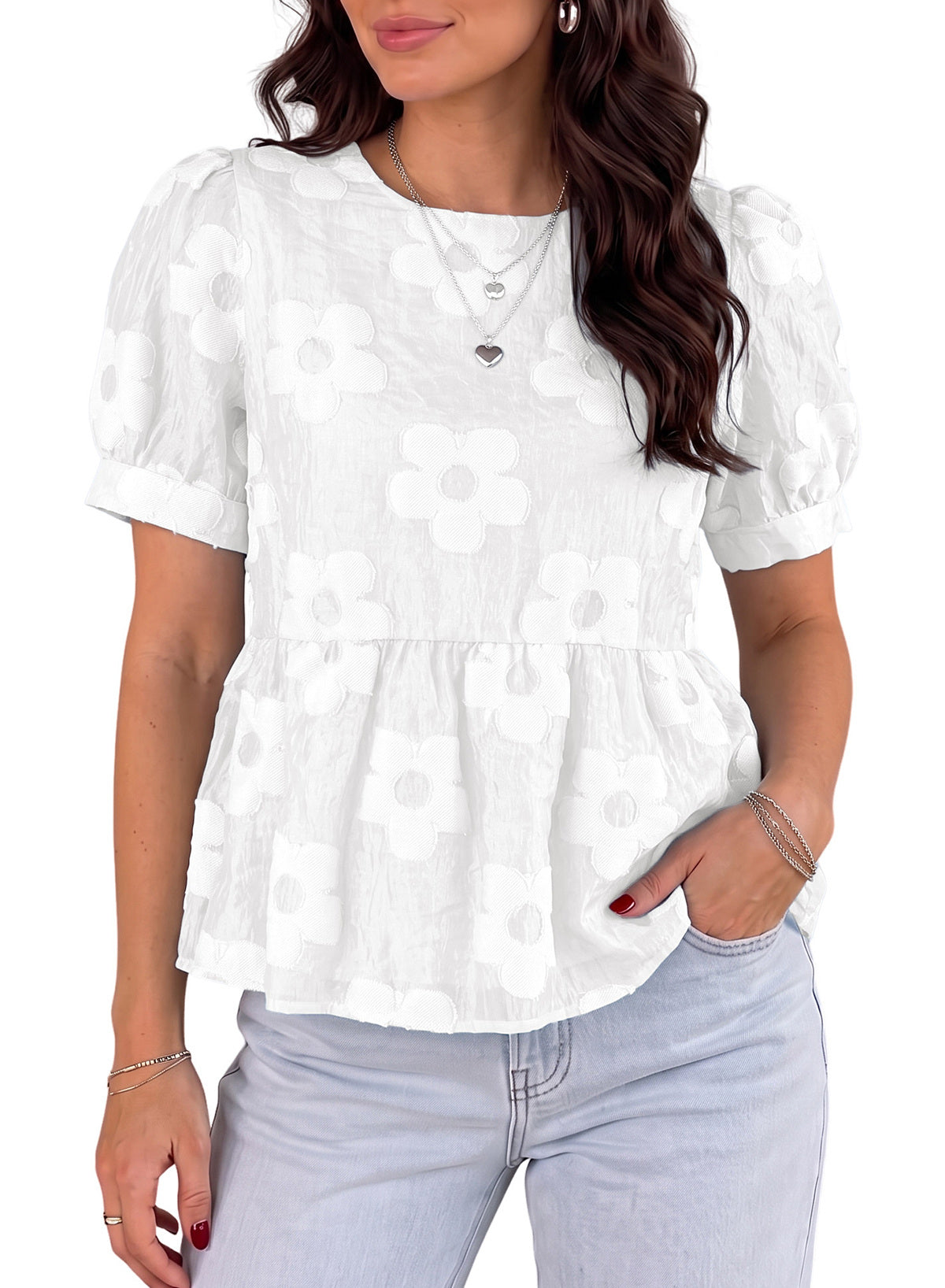 Dokotoo Women's Boho Floral Dressy Tops Summer Puff Sleeve Shirts Blouses
