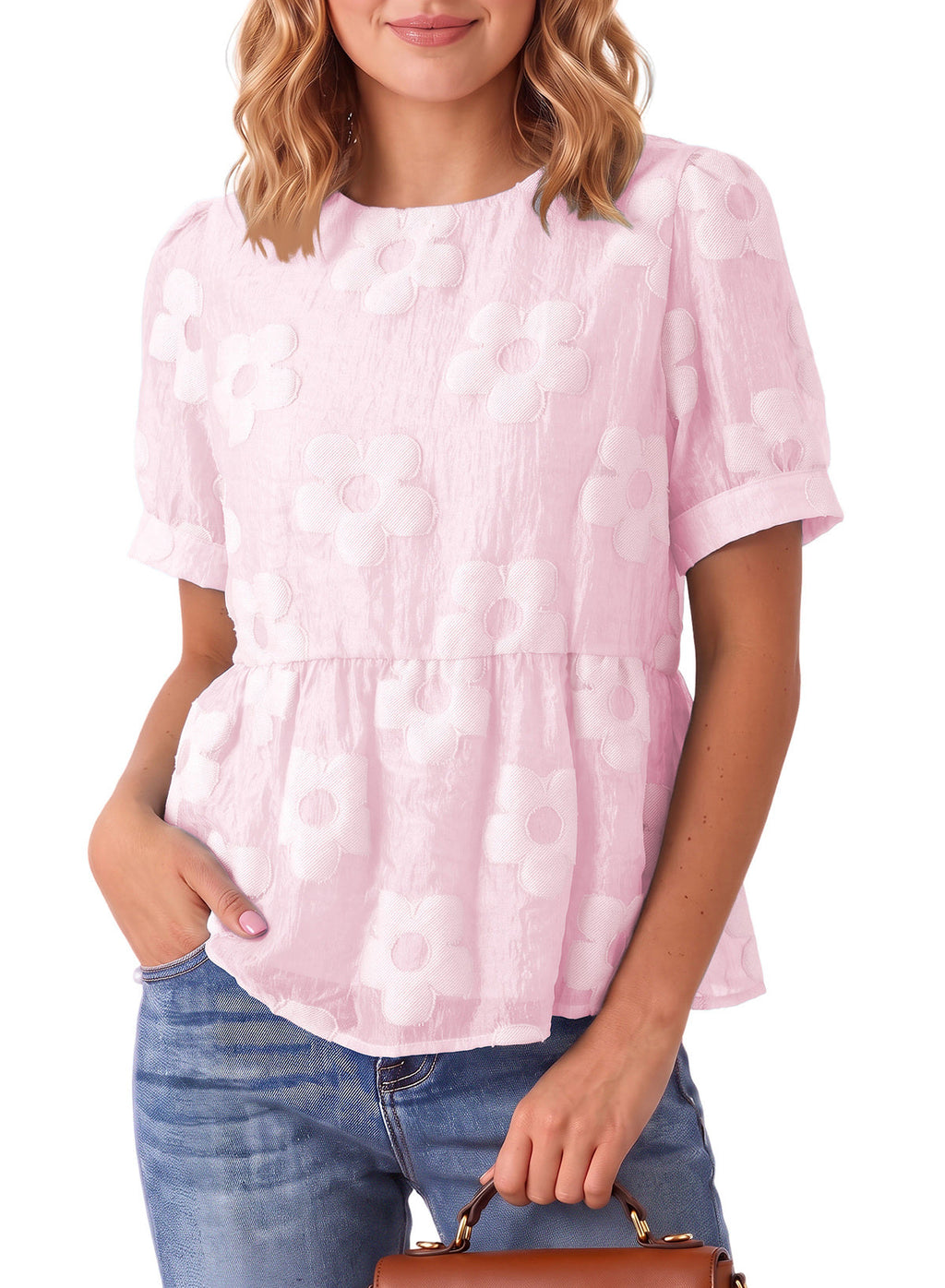 Dokotoo Women's Boho Floral Dressy Tops Summer Puff Sleeve Shirts Blouses
