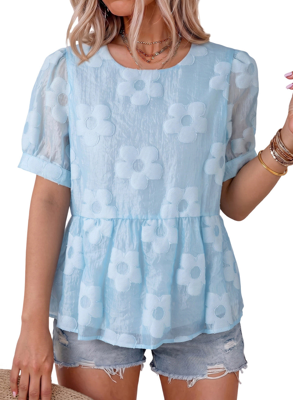 Dokotoo Women's Boho Floral Dressy Tops Summer Puff Sleeve Shirts Blouses