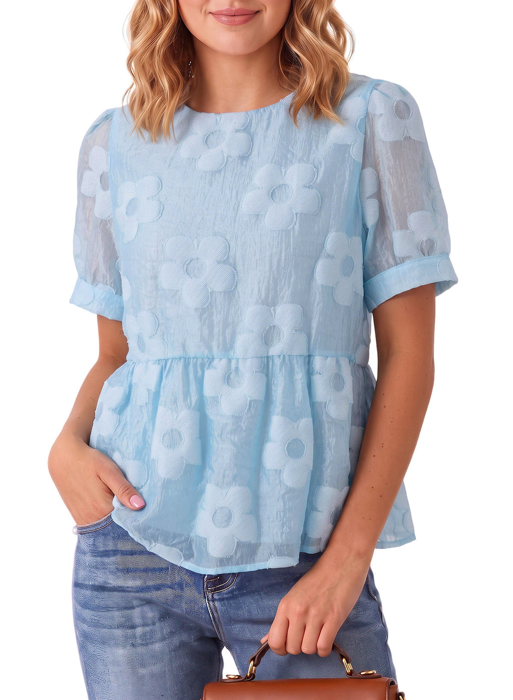 Dokotoo Women's Boho Floral Dressy Tops Summer Puff Sleeve Shirts Blouses