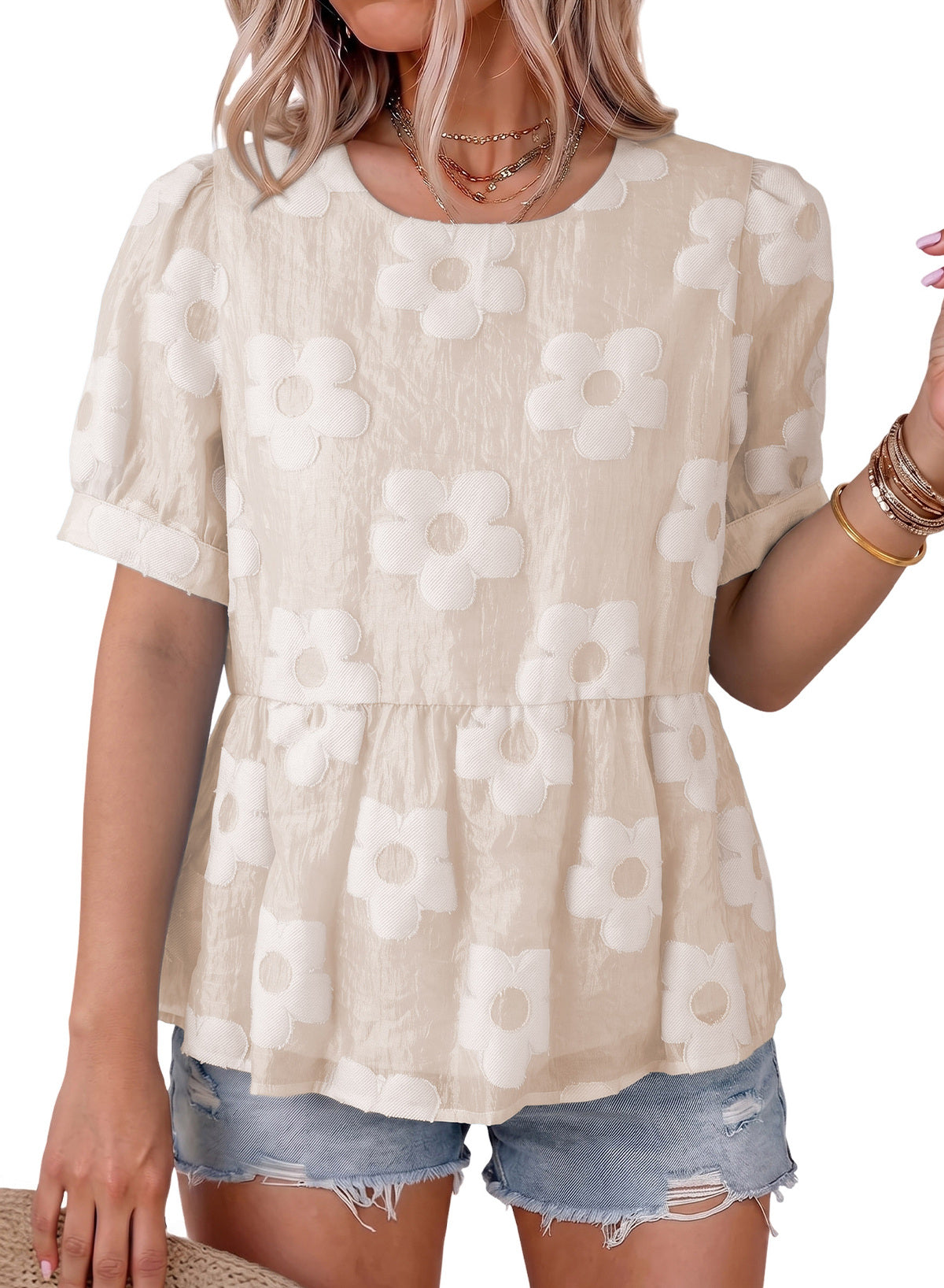 Dokotoo Women's Boho Floral Dressy Tops Summer Puff Sleeve Shirts Blouses