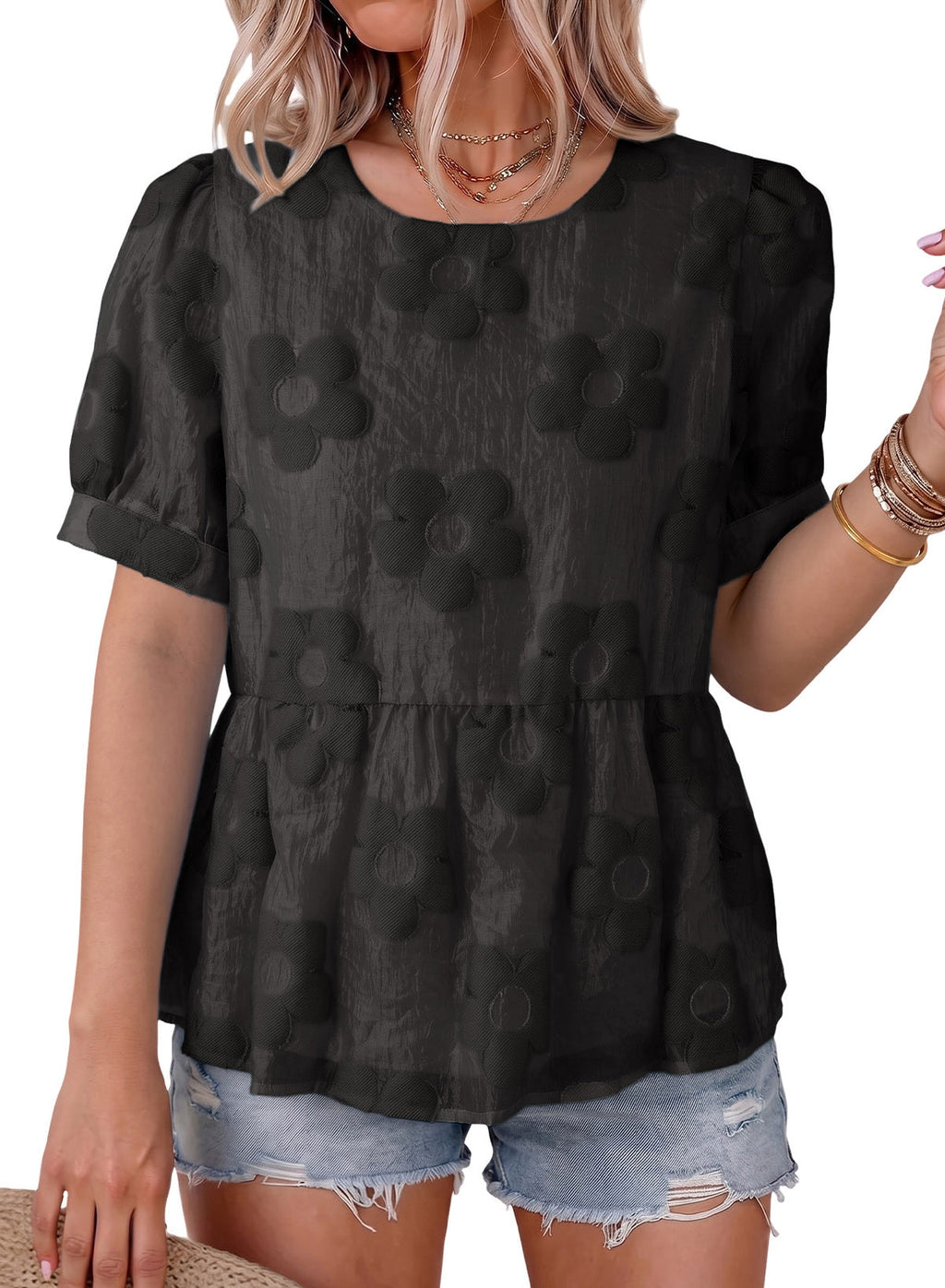 Dokotoo Women's Boho Floral Dressy Tops Summer Puff Sleeve Shirts Blouses