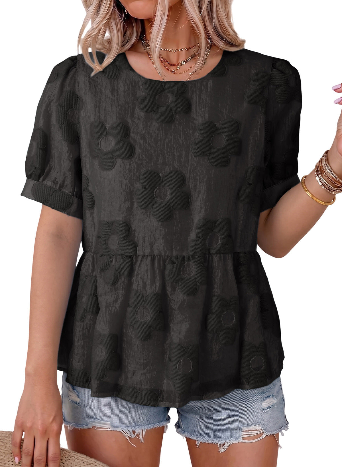 Dokotoo Women's Boho Floral Dressy Tops Summer Puff Sleeve Shirts Blouses