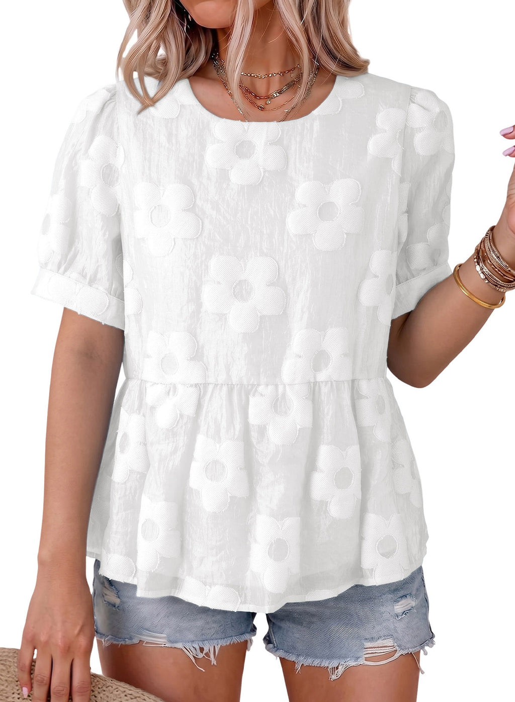 Dokotoo Women's Boho Floral Dressy Tops Summer Puff Sleeve Shirts Blouses