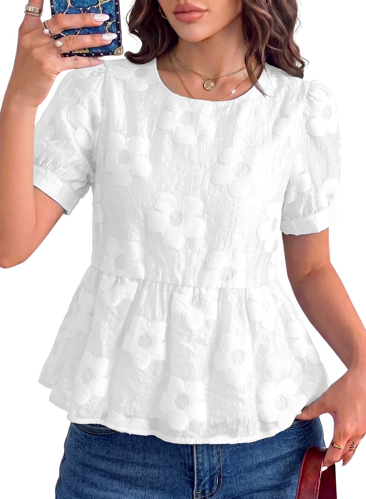 Dokotoo Women's Boho Floral Dressy Tops Summer Puff Sleeve Shirts Blouses