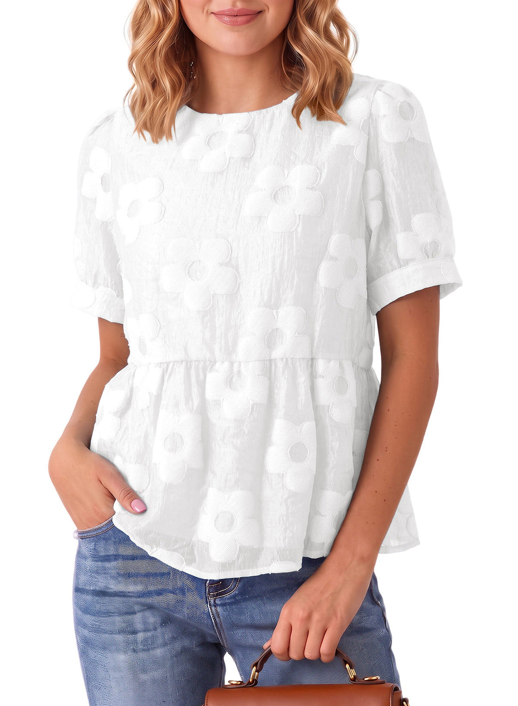 Dokotoo Women's Boho Floral Dressy Tops Summer Puff Sleeve Shirts Blouses