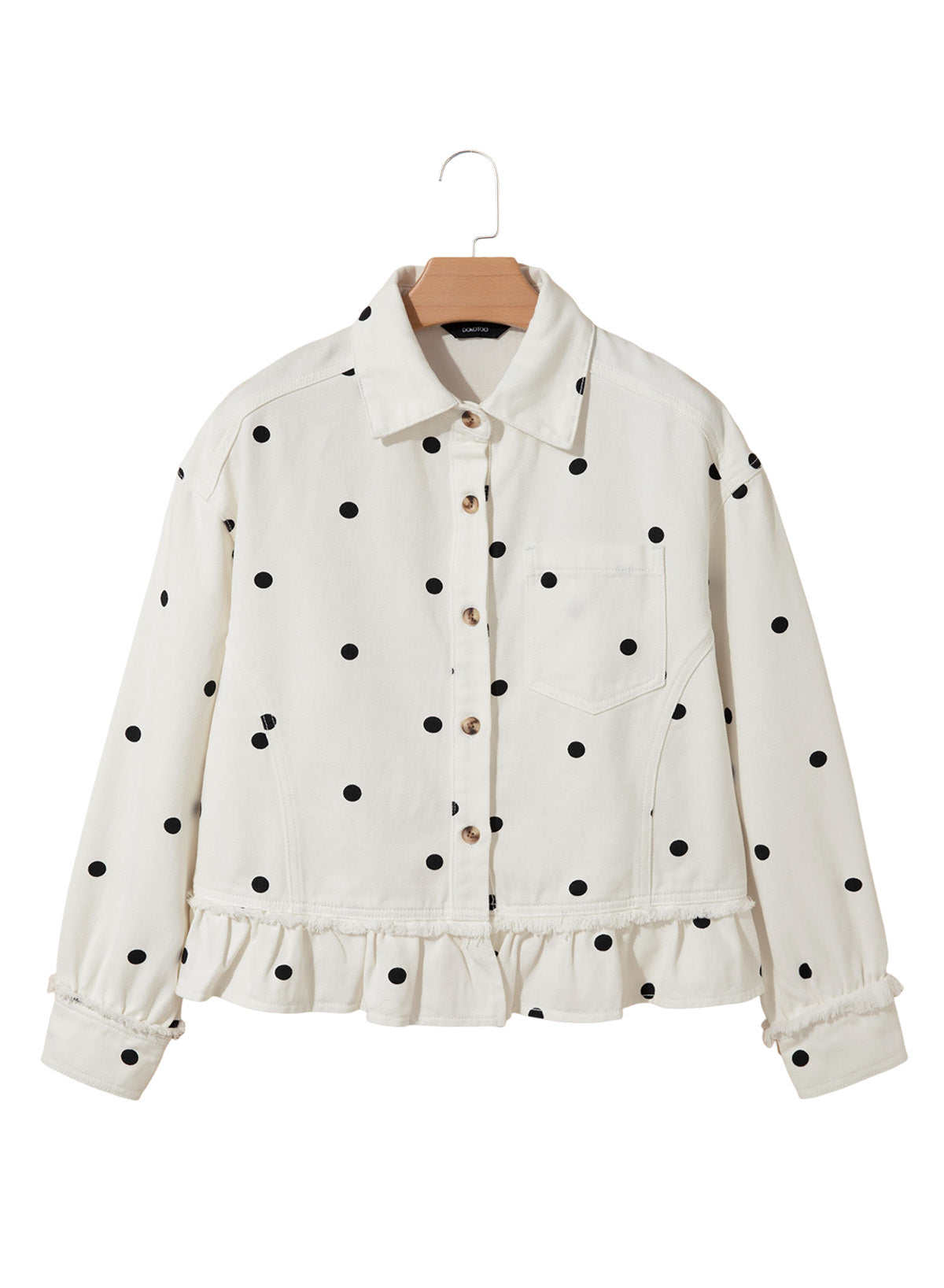 Dokotoo Womens Denim Jacket Ruffle Hem Button Down Jean Coats