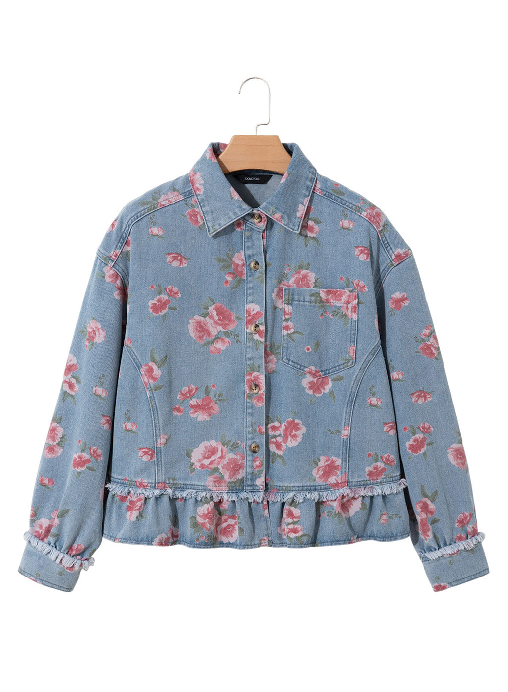 Dokotoo Womens Denim Jacket Ruffle Hem Button Down Jean Coats