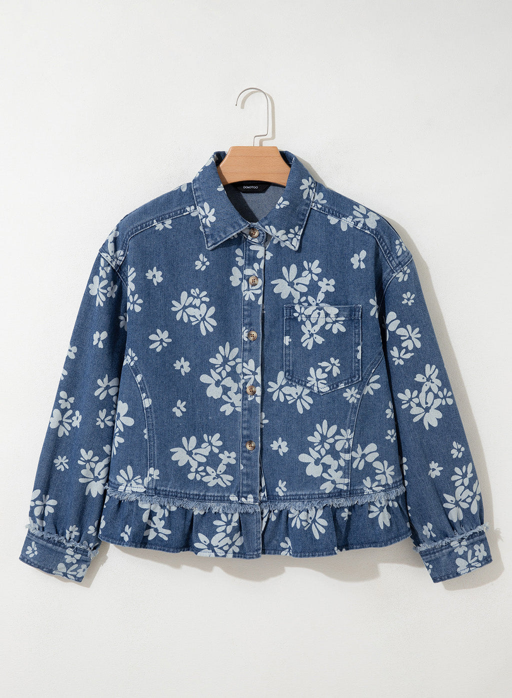 Dokotoo Womens Denim Jacket Ruffle Hem Button Down Jean Coats