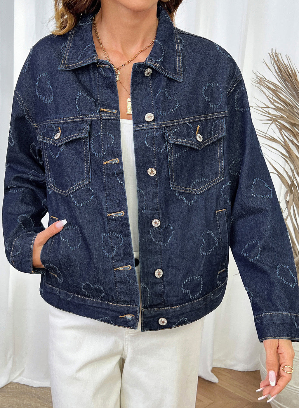 Dokotoo Womens Denim Jacket Oversized Button Down Jean Coats with Pockets