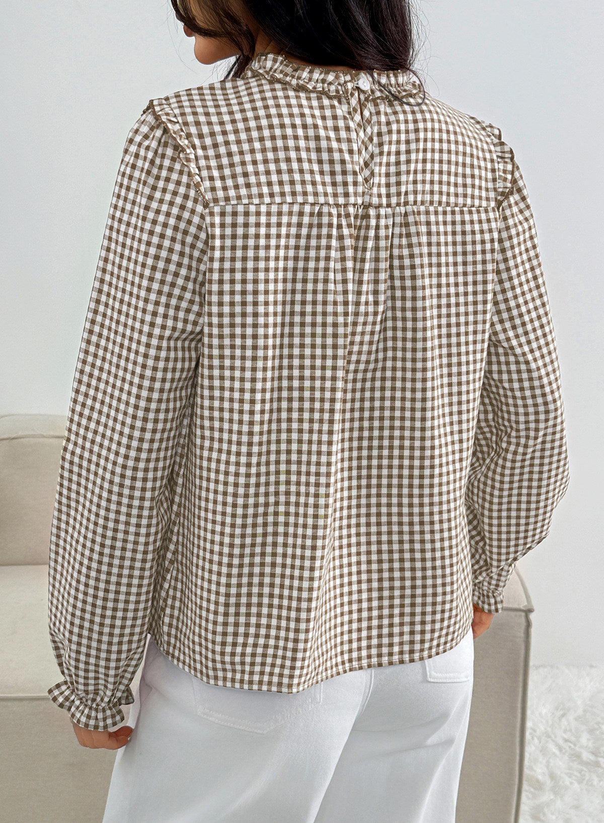 Dokotoo Gingham Long Sleeve Shirts for Women Cotton Babydoll Tops