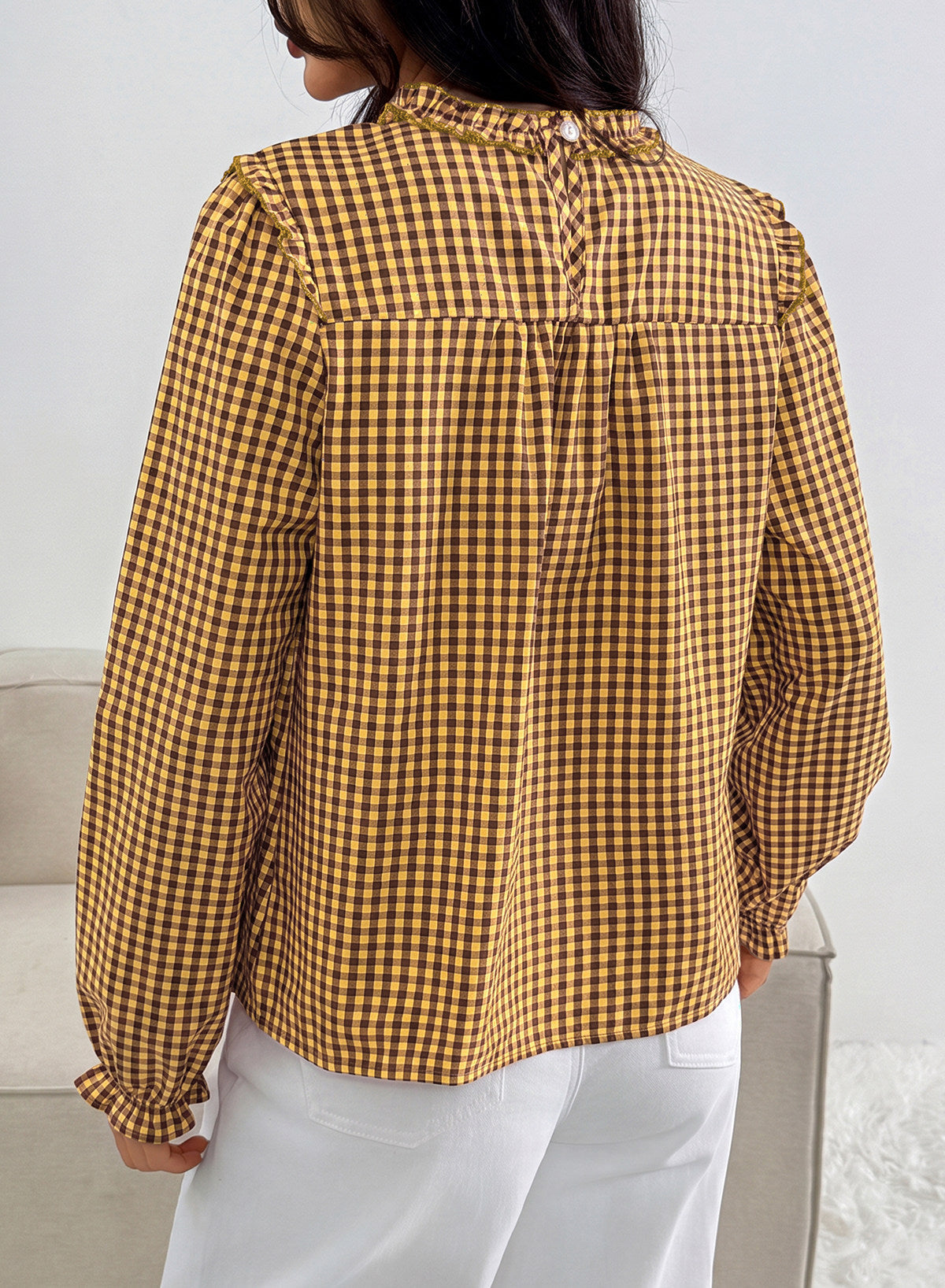 Dokotoo Gingham Long Sleeve Shirts for Women Cotton Babydoll Tops