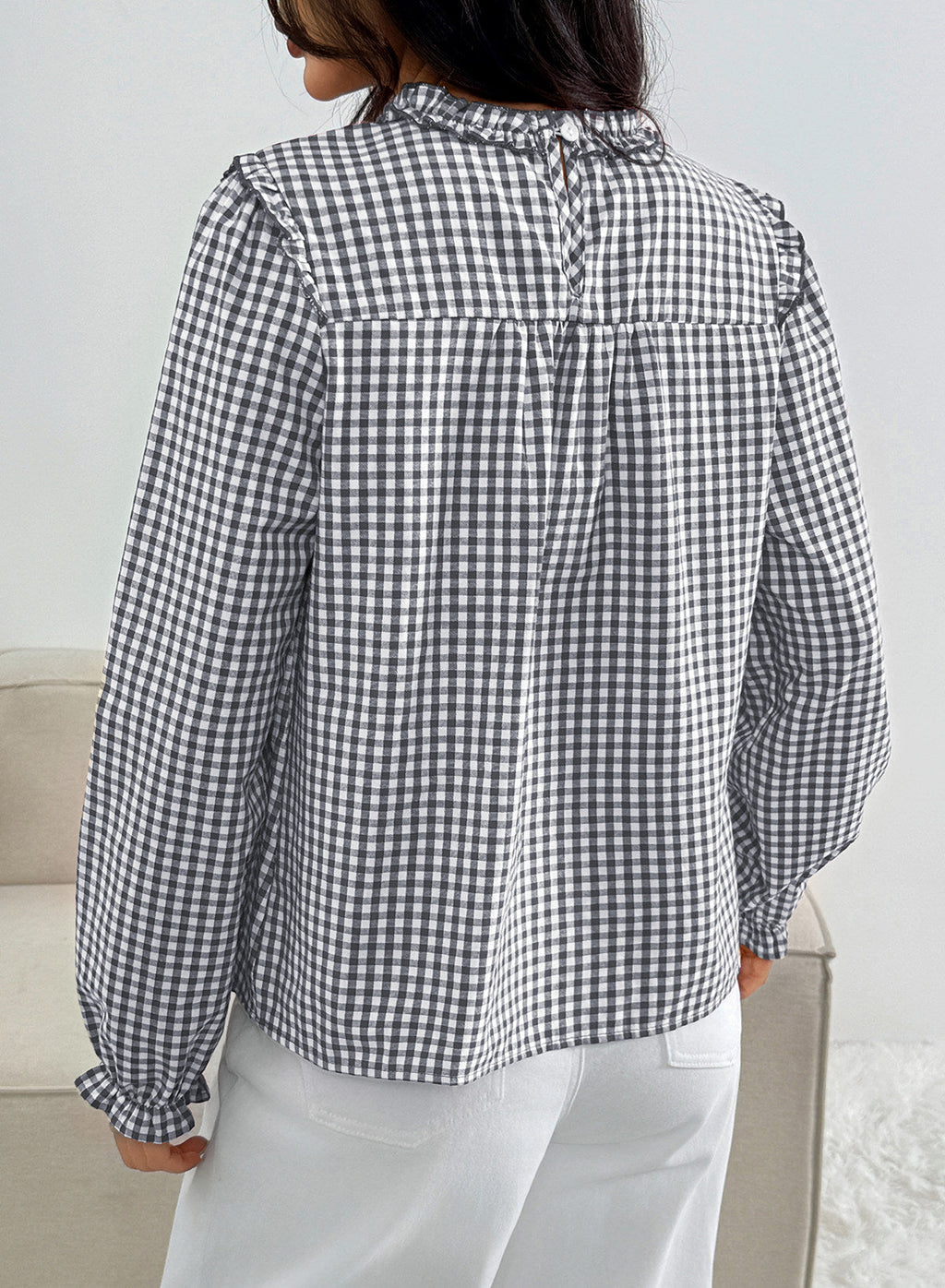 Dokotoo Gingham Long Sleeve Shirts for Women Cotton Babydoll Tops
